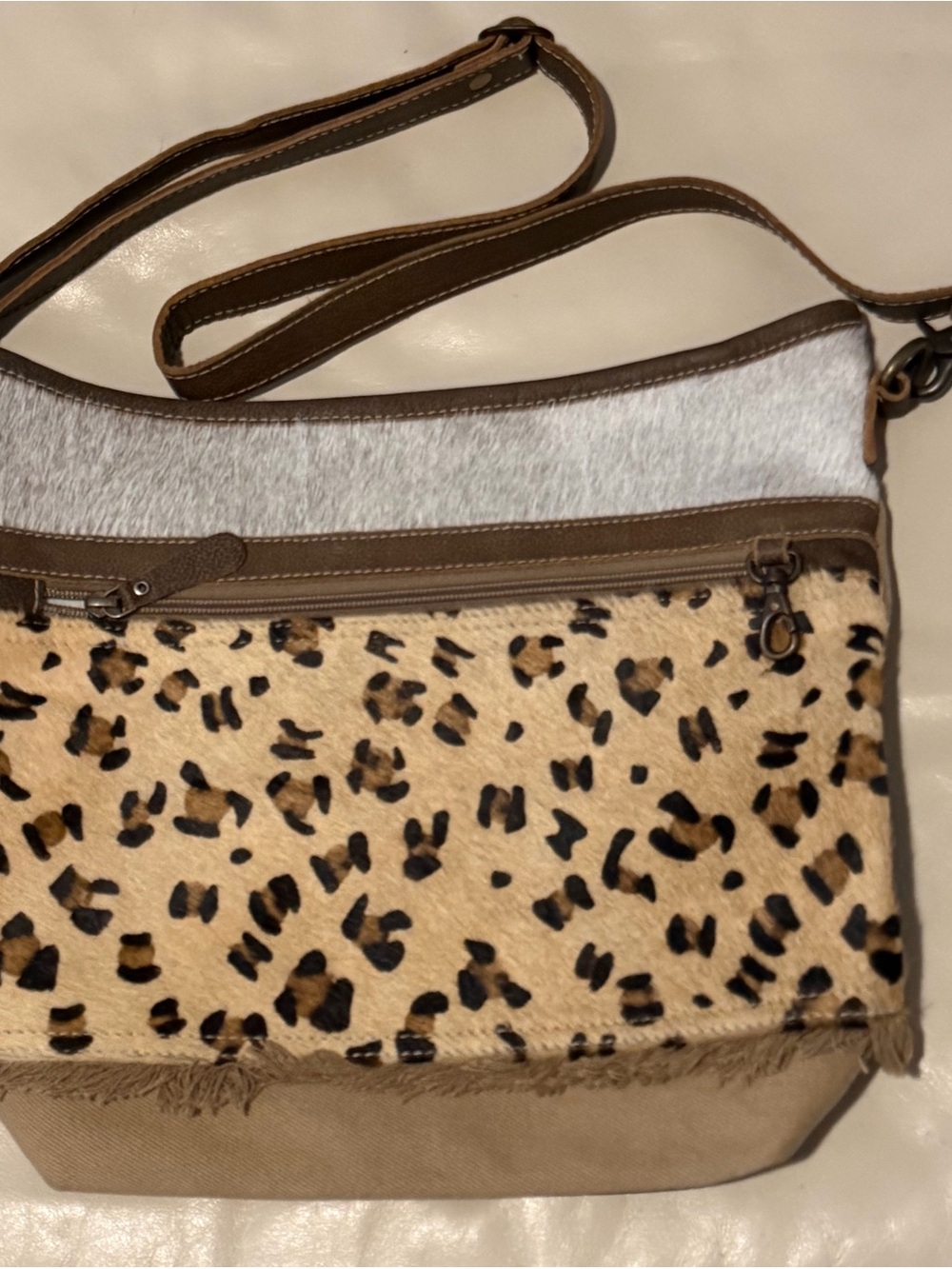 Myra Bag Leopard Print Crossbody with Brown Trim
